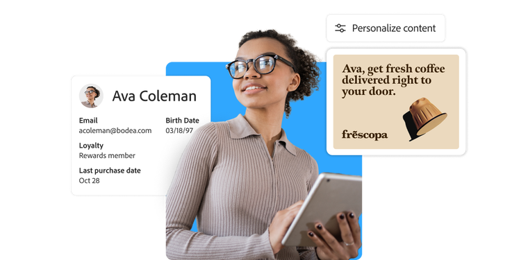 Marketing-Fachleute erstellen personalisierte Inhalte mit den Funktionen von Adobe Experience Manager Sites.