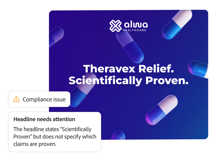 Publicité pharmaceutique présentant un problème de conformité expliquant que l’allégation principale ne peut être prouvée.