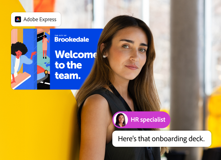 A healthcare onboarding guide being edited in Adobe Express