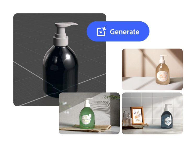 Multiple hand soap product assets using generative AI to vary the background