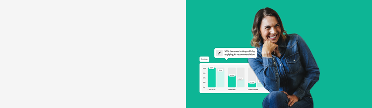 Marketer smiling at AI recommendations that reduced customer drop-of