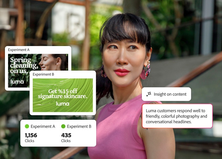 Customer with an A/B test for two different skincare ads and their respective intelligent insights