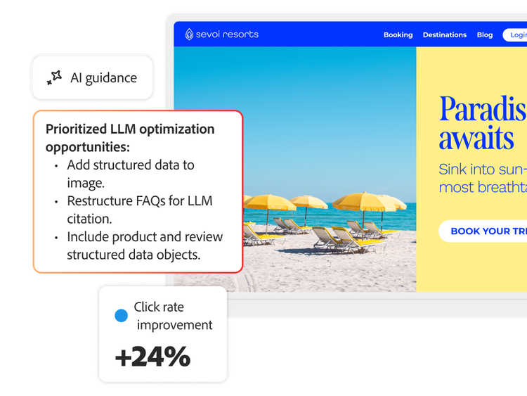 A vacation website getting AI-powered optimization opportunities