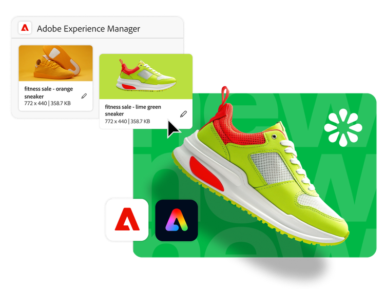 A shoe image being pulled from Adobe Experience Manager Assets into Adobe Express