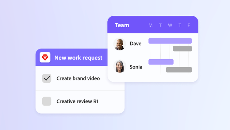 A team resource calendar view beside a task list for a new work request.