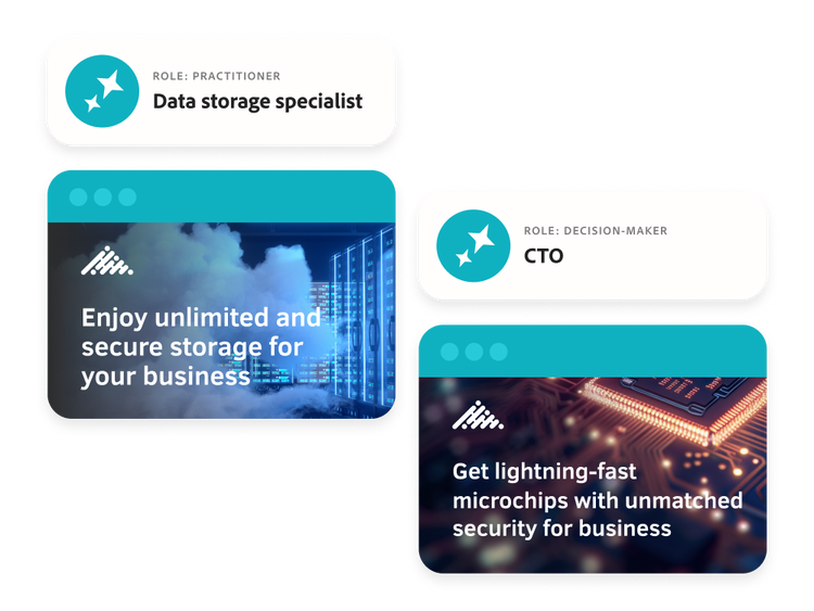 https://main--bacom--adobecom.hlx.page/fragments/products/modal/videos/journey-optimizer-b2b/ai-assited#assisted-personalzation | La IA permite personalizar el contenido de marketing B2B según las funciones específicas de las cuentas. | :play-medium: