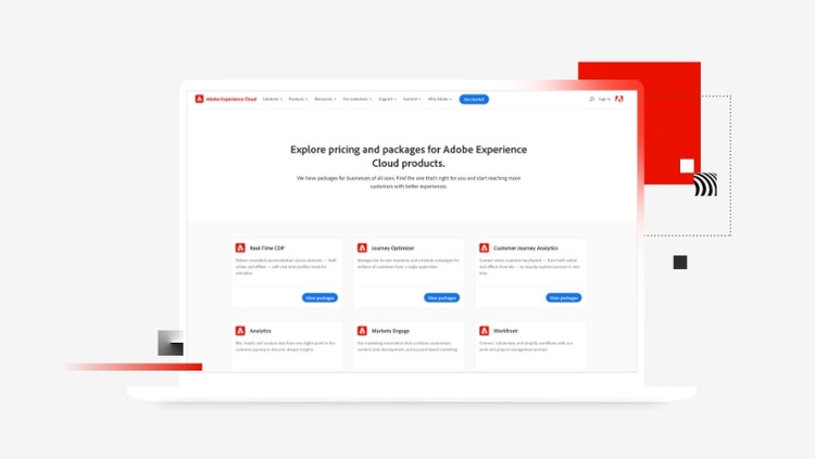 Explore pricing and packages for Adobe Experience Cloud products card image