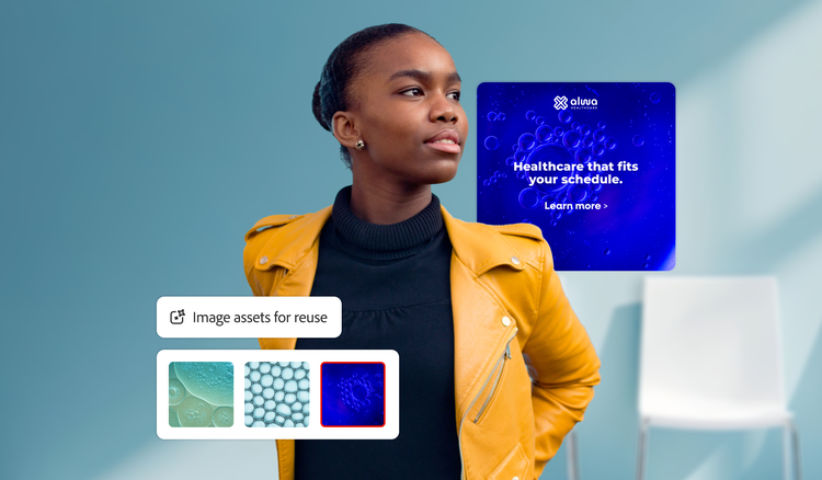 Customer with telehealth ad using generative AI to create different asset variations