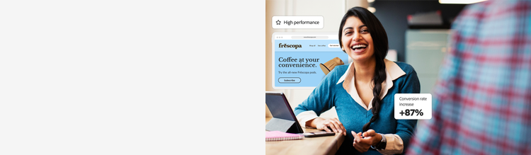 A happy marketer reviews increased conversion rate from her high-performing website