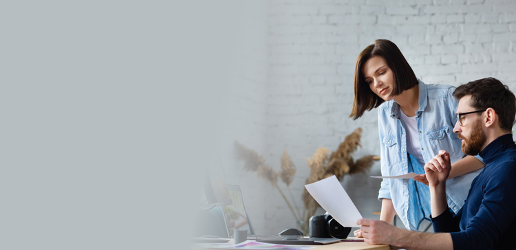 background image of coworker in a discussion