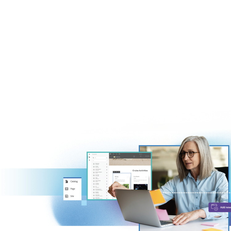 background image of woman looking up cruise information