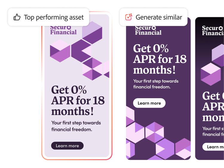 Variations an of top-performing ad being generated with AI