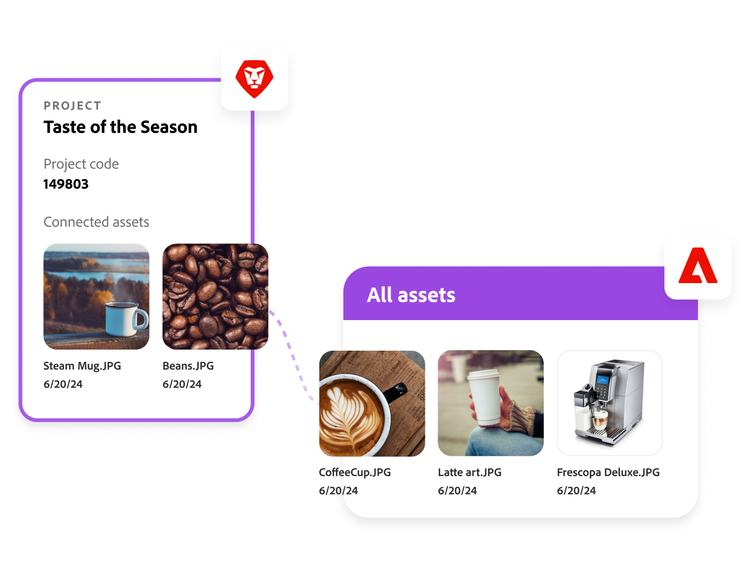 Workfront waarin bestaande afbeeldingen uit Experience Manager Assets worden geïmporteerd voor een nieuw project