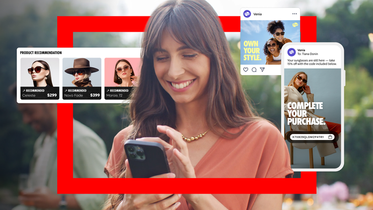 Woman looking at her phone and smiling