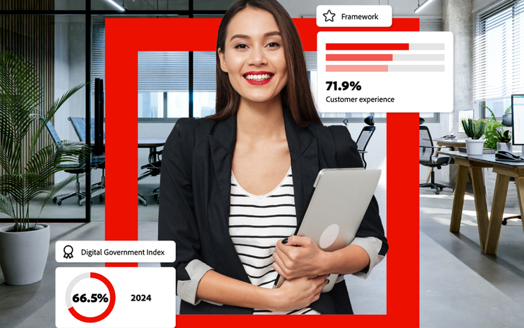 Woman in business attire holding tablet