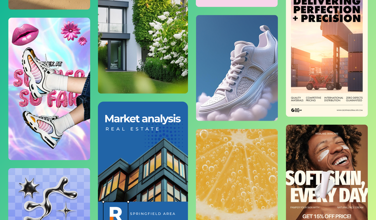 A set of social media ads using commercially safe AI to create different backgrounds