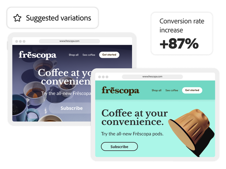 An ad and an AI-suggested variation with its conversion numbers