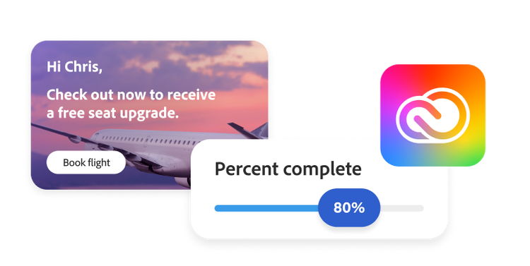 Example of an ad being designed in Creative Cloud with a Workfront percentage complete indicator