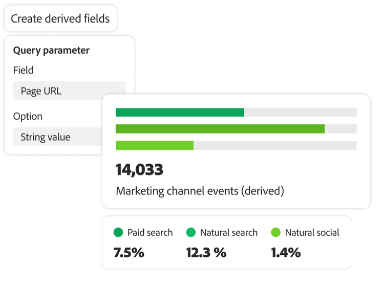 https://main--bacom--adobecom.hlx.page/fragments/products/modal/videos/analytics/customer-journey-analytics/derived-fields#derived-fields | User interface of query parameters and marketing channel event results | :play-medium: