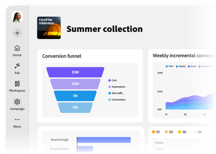 A line graph of conversions across touchpoints.