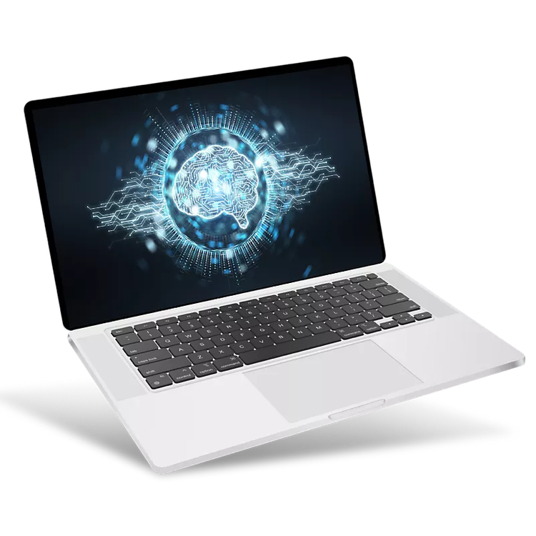 Laptop showing an image of a neural network.