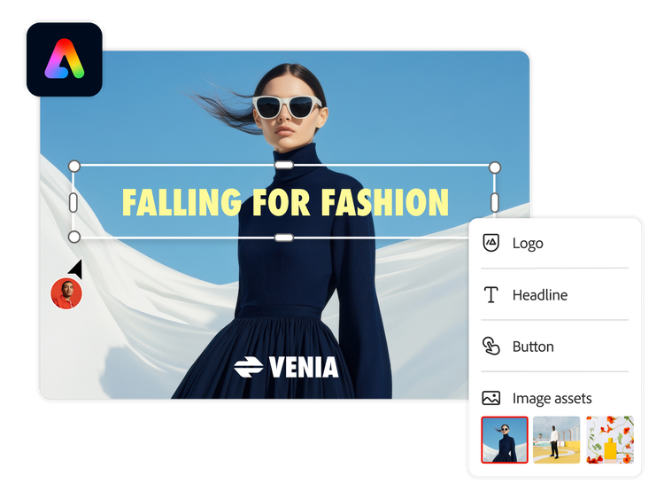 An apparel website using Adobe Express to update a marquee headline