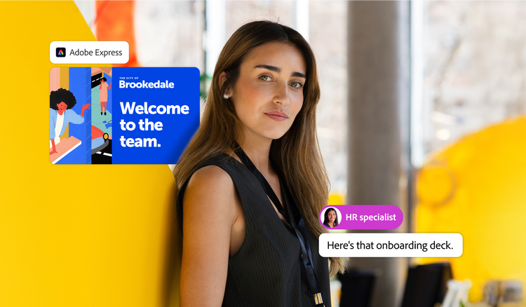 A healthcare onboarding guide being edited in Adobe Express