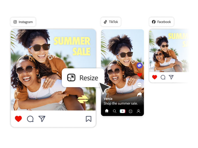 Summer sale ad being resized for different social media platforms