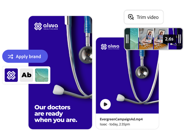 Healthcare video being created with approved brand assets