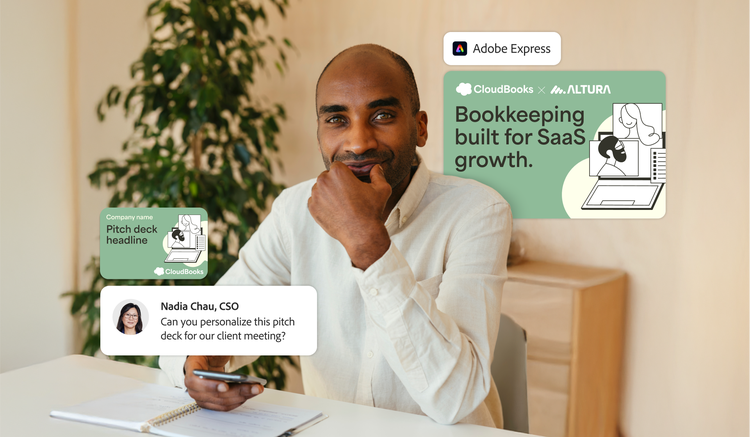 A financial services presentation being created in Adobe Express