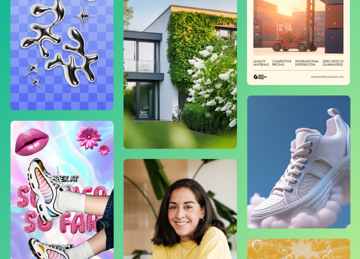 A set of social media ads using commercially safe AI to create different backgrounds