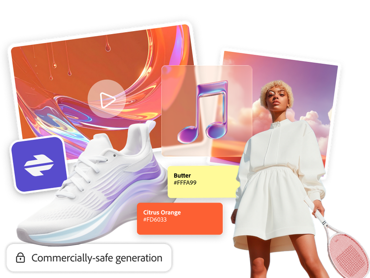 Fitness brand assets, audio, and a reference color palette being generated for commercially safe use