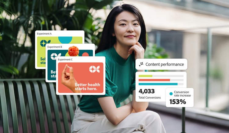 AI interface shows total conversions and conversion rate increase results on A/B tests of an ad.