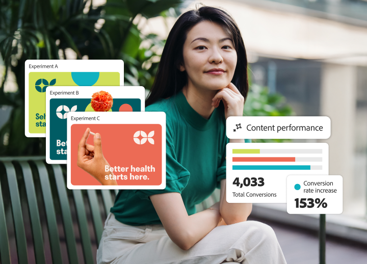 AI interface shows total conversions and conversion rate increase results on A/B tests of an ad.