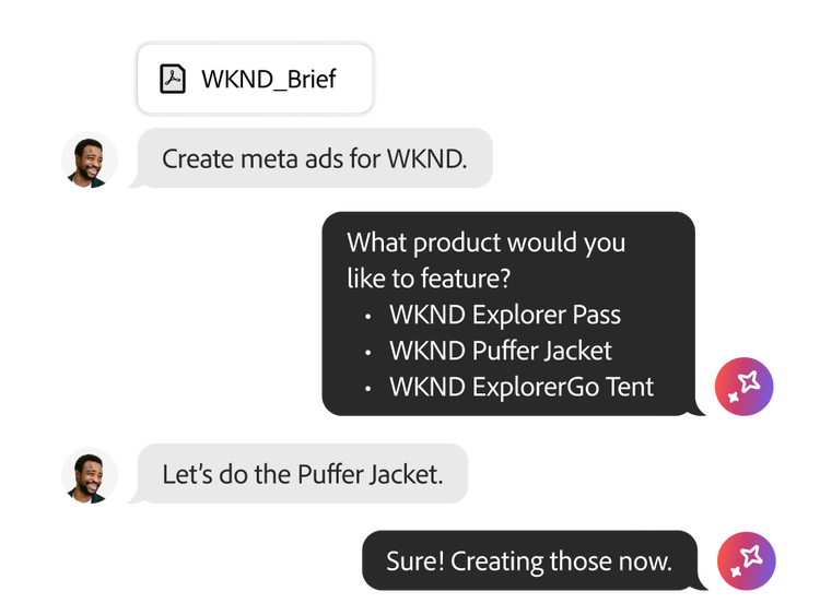 UI showing AI-generated ad campaigns based off the input of a brief