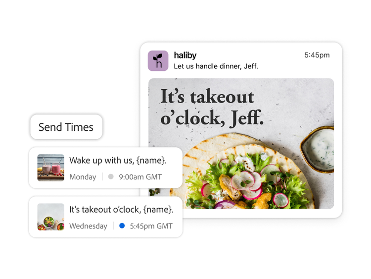 Several restaurant ads personalized for different send times