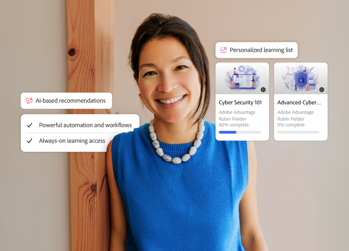 Woman with personalized learning list and automated task assignments