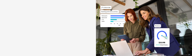 Marketers with AI-powered data and marketing performance summary screens