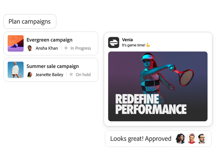 Planned campaigns and approval workflow for a fitness ad