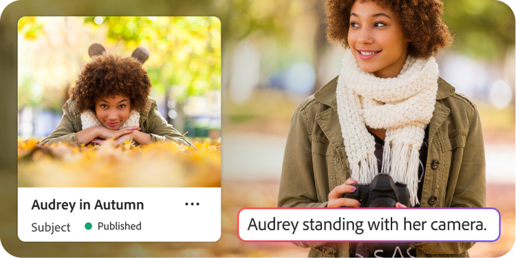 Uma sessão de fotos de uma mulher em cenários sazonais é expandida por meio de modelos personalizados