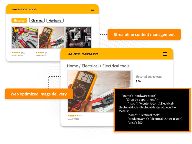 Personalized hardware catalog with images optimized for fast delivery and the code for the catalog