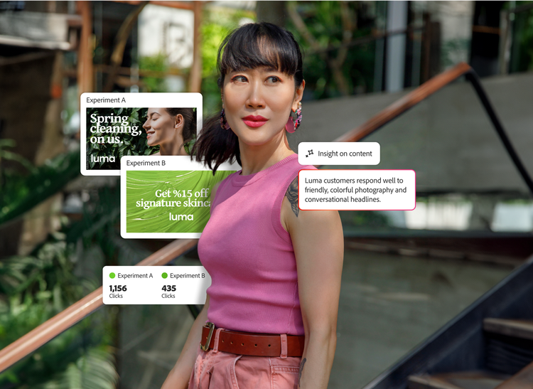 Customer with an A/B test for two different skincare ads and their respective intelligent insights