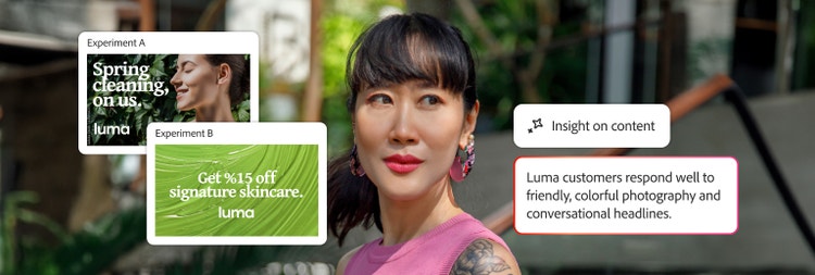 Customer with an A/B test for two different skincare ads and their respective intelligent insights