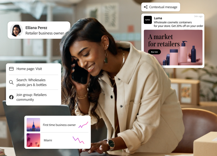 Business owner receiving a personalized experience based on online activities