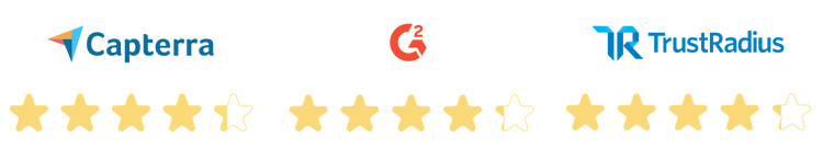Star rating from Capterra, G2, and TrustRadius. Capterra has 4.3 out of 5 stars, G2 has 4.1 out of 5 stars, and TrustRadius has 4.1 out of 5 stars.