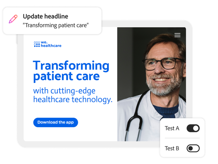 A healthcare website with an A/B test running