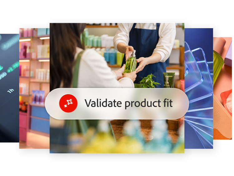 Retail imagery with an AI callout that reads "Validate product fit."