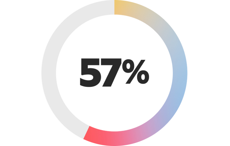Donut chart showing 57%