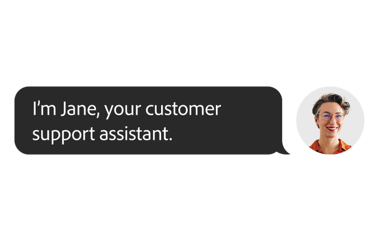 “I’m Jane, your customer support assistant,” next to a customer photo.