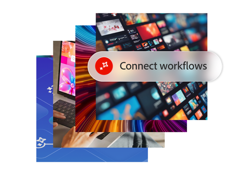 Media and entertainment imagery with an AI callout that reads “Connect workflows."